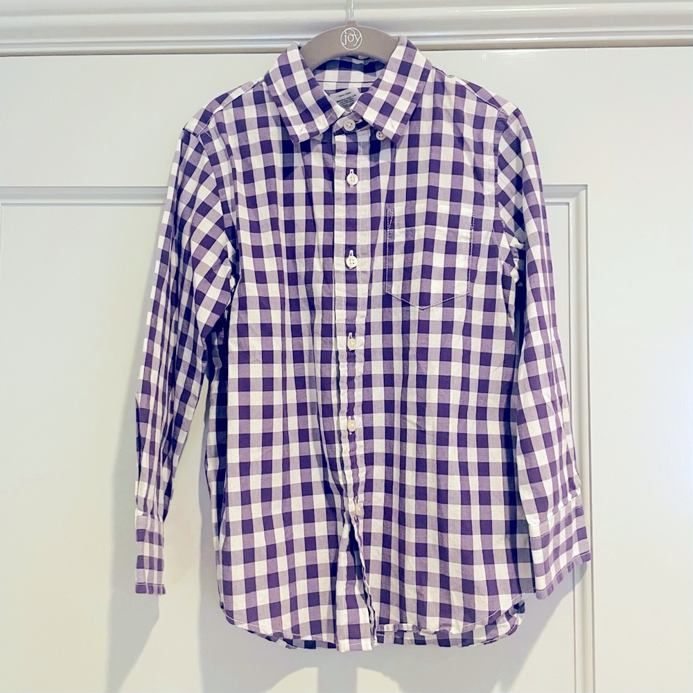 NEW J. Crew Crewcuts Boys Purple White Checkered Buttondown Dress Shirt Sz 4 5